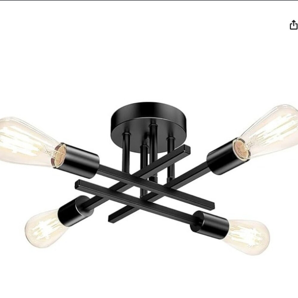 TOBUSA Semi Flush Mount Ceiling Light Fixture Matte Black Modern Sputnik 4 Light